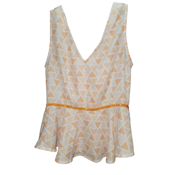 EUC Amy Lynn Asymmetrical Geometric Tank and Skirt Set in Yellow, Cream & Orange - Picture 7 of 11